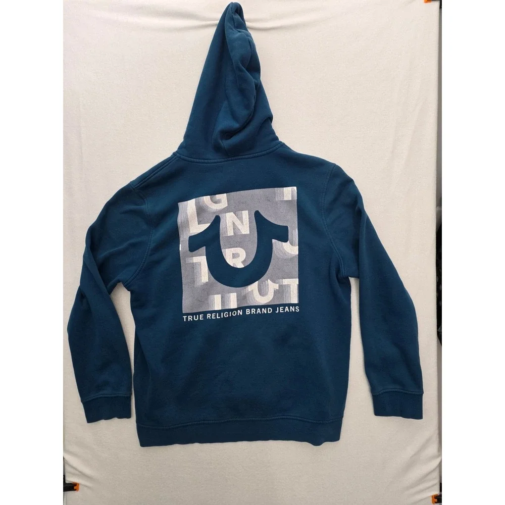 True Religion Multiply Zip Up Hoodie Large Blue Cotton Blend Streetwear Y2K Logo
